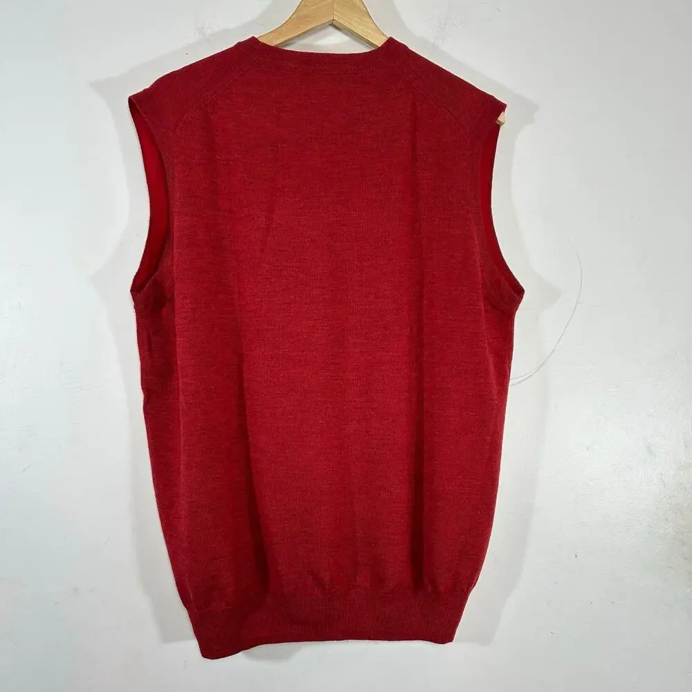 CARNOUSTIE Red Merino Wool Vest Sleeveless‎ Sweater Mens Large